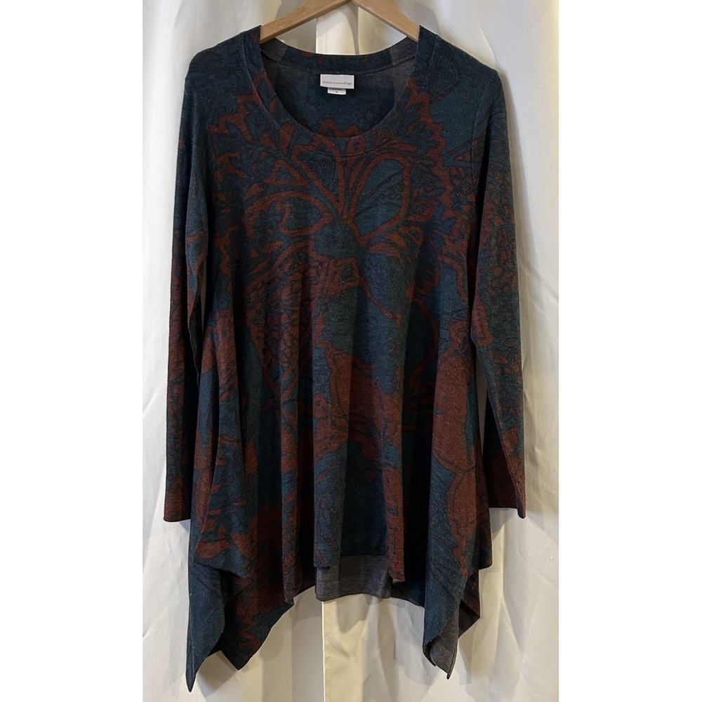 Soft Surroundings Womens floral print boho handkerchief hem tunic Sz M